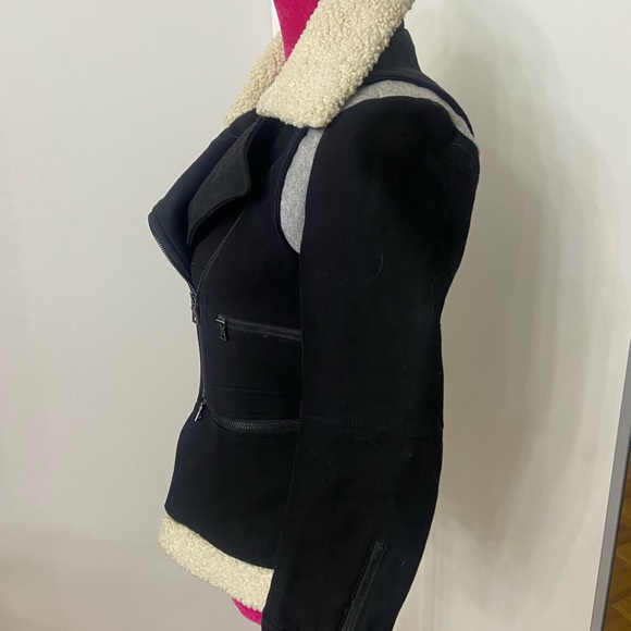 Bcbg black wool moto shearling jacket XS - Picture 3 of 7